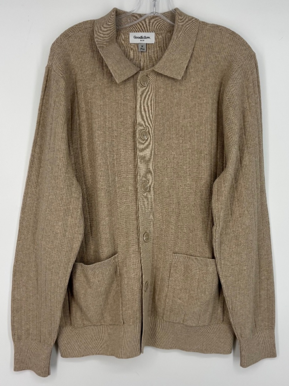 Goodfellow & Co Mens Medium Button Front Cardigan Sweater Oatmeal Heather Collar